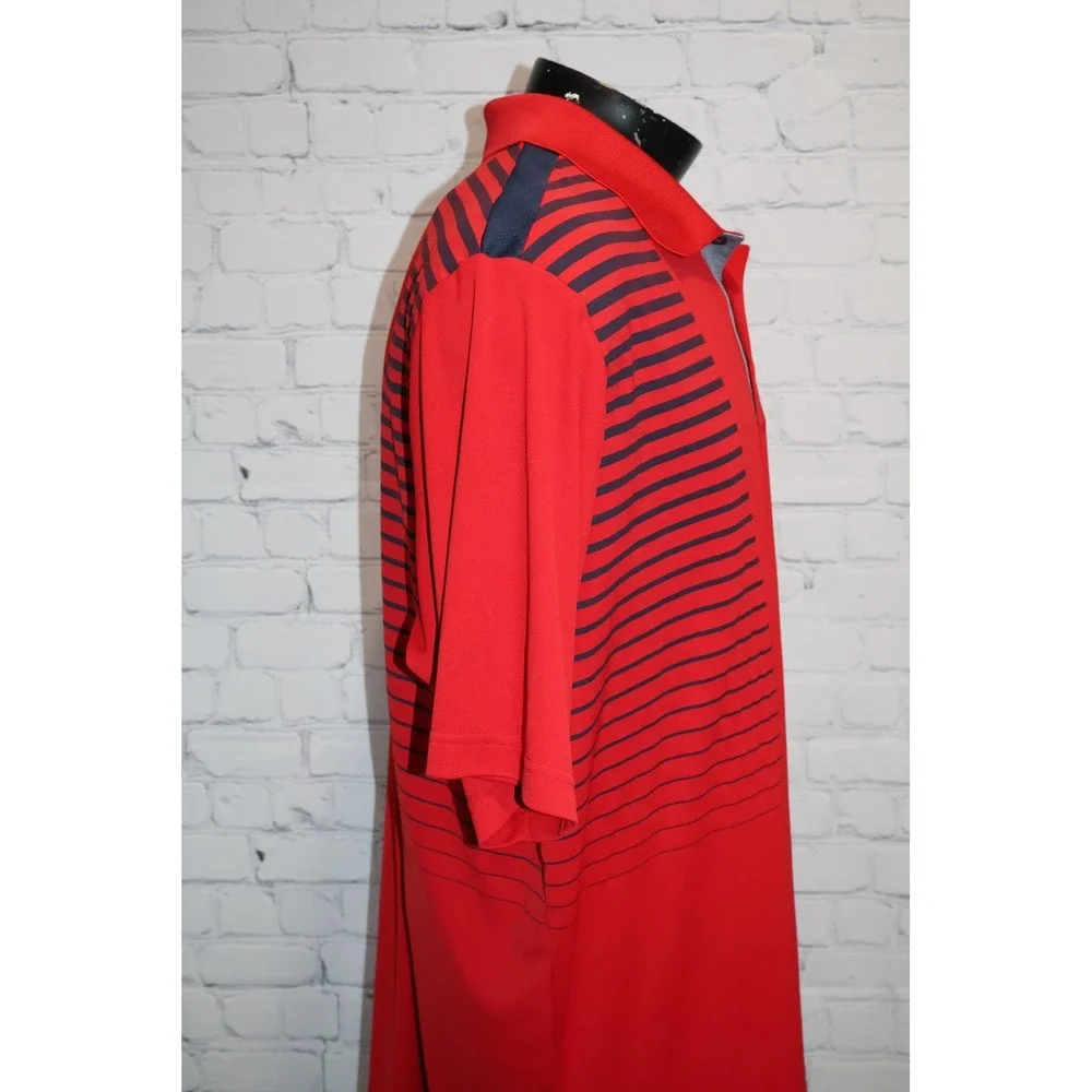 Adidas Golf Polo Shirt Mens 2XL Red Navy Blue Striped Top Performance Polyester